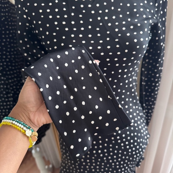 Zara Long Sleeve Black and White Polka Dot Satin Mini Dress Size XS - Picture 3 of 8